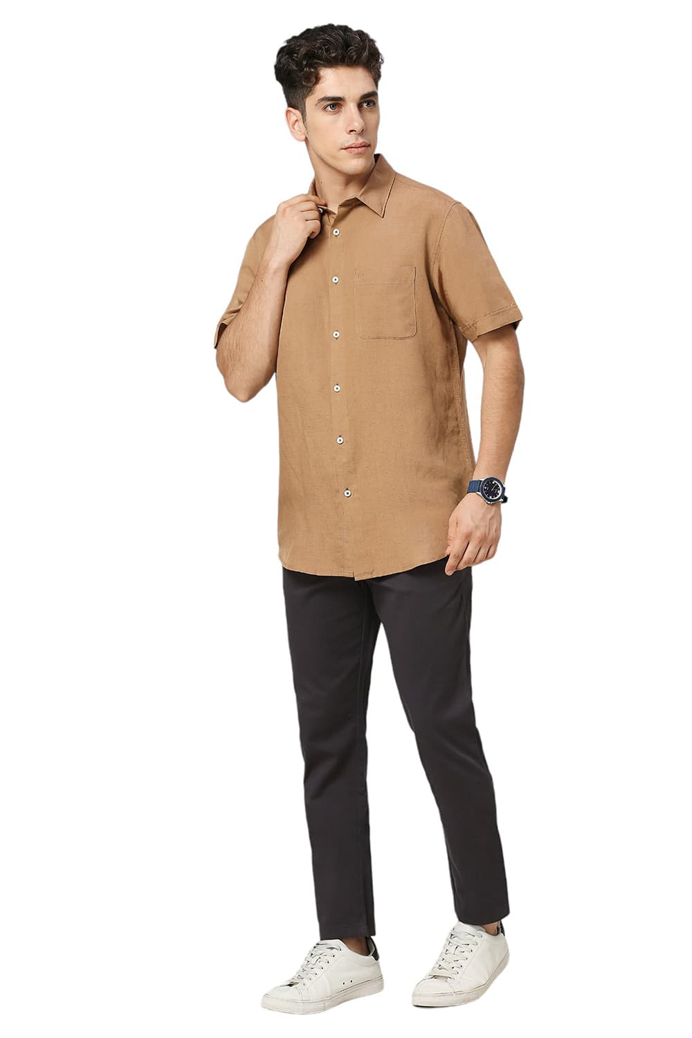 SLIM FIT VISCOSE LINEN HALFSLEEVES SHIRT