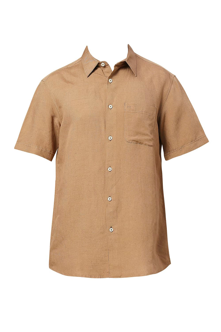 BASICS SLIM FIT TIGER KHAKI VISCOSE LINEN HALFSLEEVES SHIRT