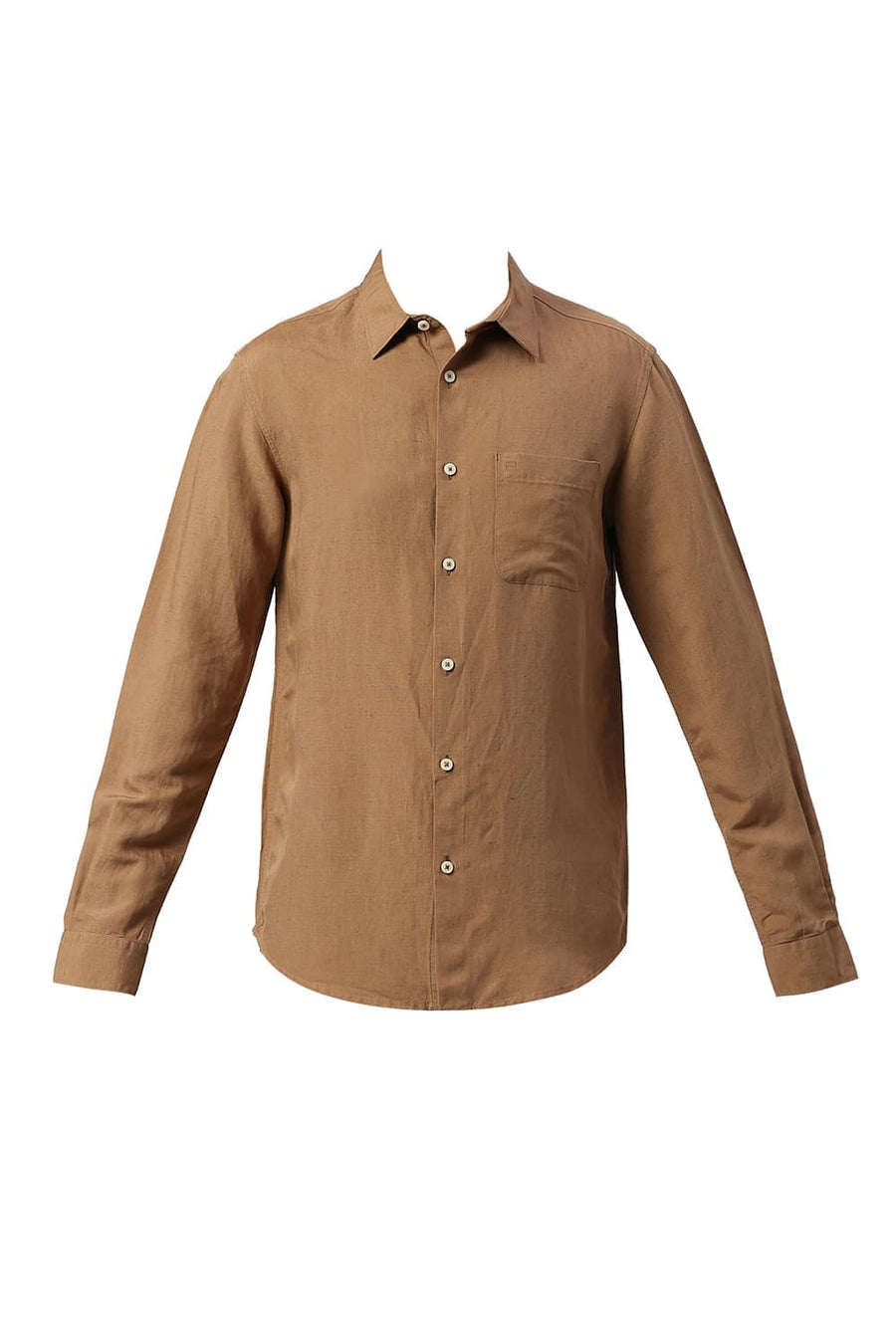 BASICS SLIM FIT TIGER KHAKI VISCOSE LINEN SHIRT