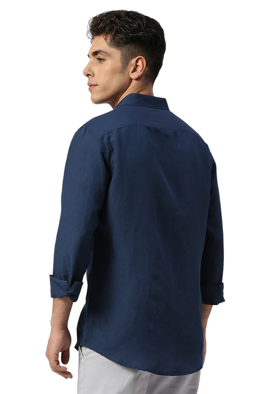 BASICS SLIM FIT TITAN BLUE VISCOSE LINEN SHIRT