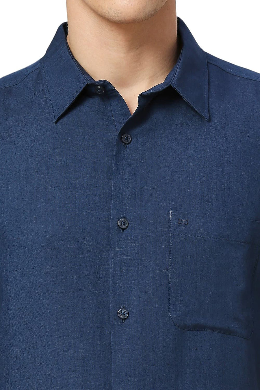 BASICS SLIM FIT TITAN BLUE VISCOSE LINEN HALFSLEEVES SHIRT