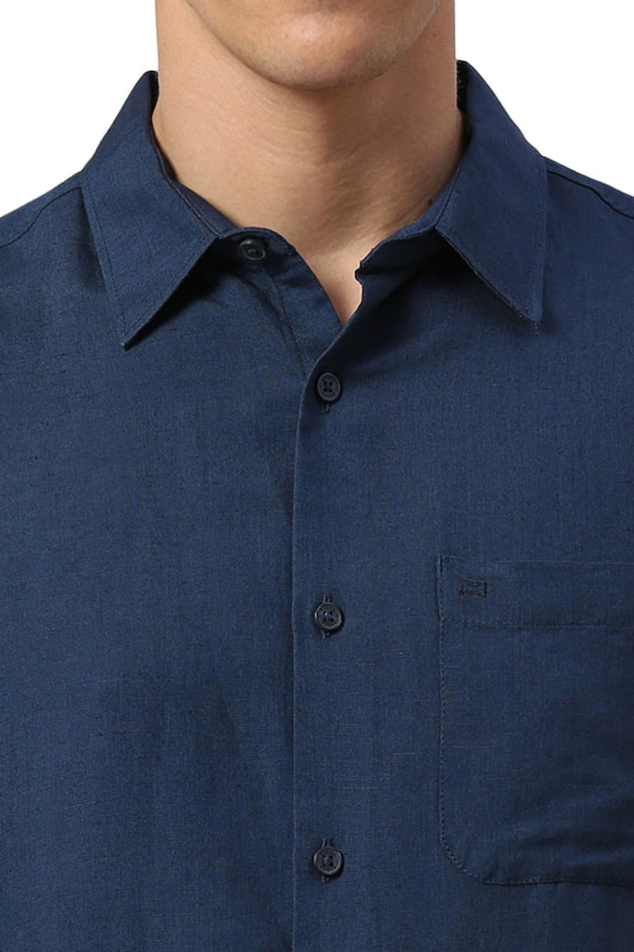 BASICS SLIM FIT TITAN BLUE VISCOSE LINEN SHIRT