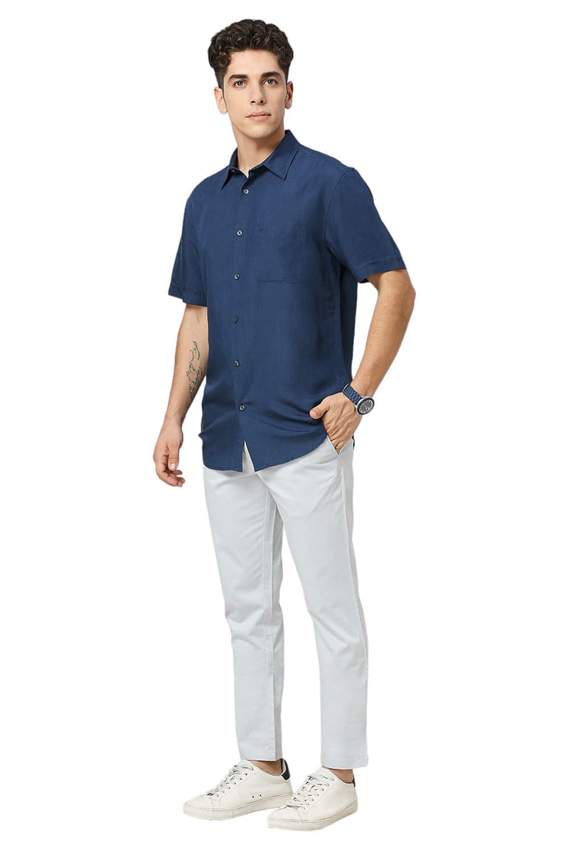 SLIM FIT VISCOSE LINEN HALFSLEEVES SHIRT