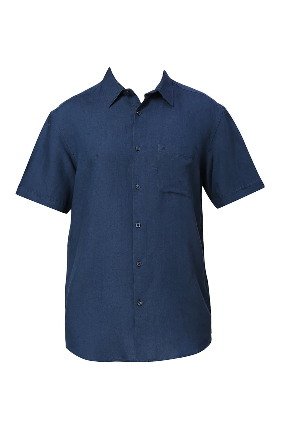 BASICS SLIM FIT TITAN BLUE VISCOSE LINEN HALFSLEEVES SHIRT