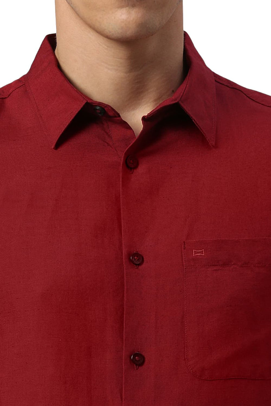 BASICS SLIM FIT SCARLET WINE VISCOSE LINEN SHIRT