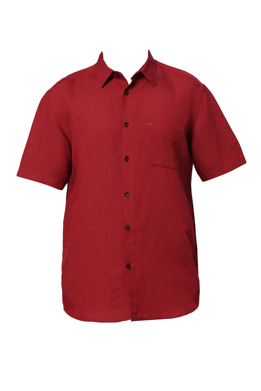 BASICS SLIM FIT SCARLET WINE VISCOSE LINEN HALFSLEEVES SHIRT