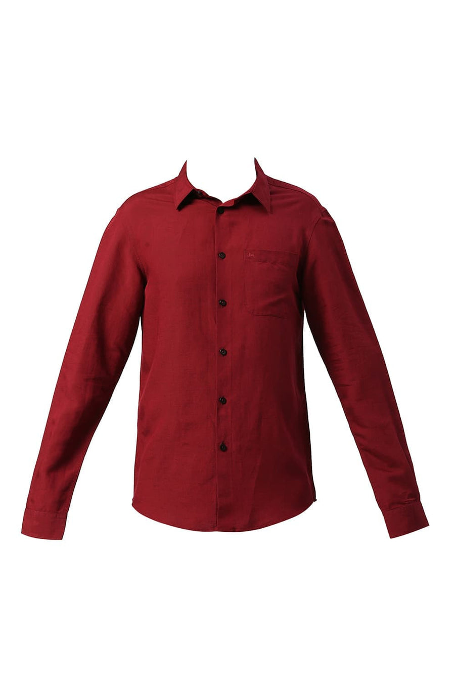 BASICS SLIM FIT SCARLET WINE VISCOSE LINEN SHIRT