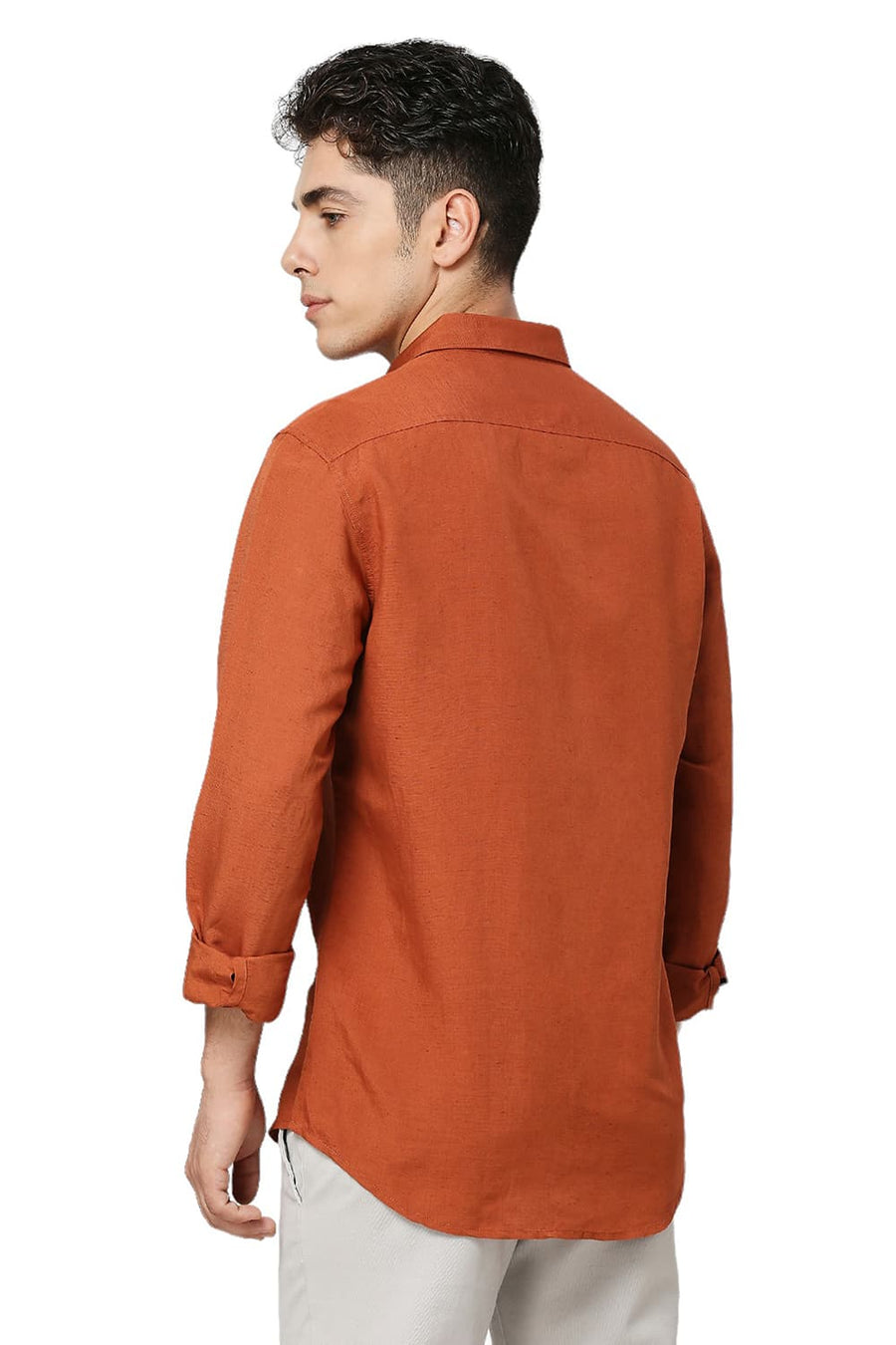BASICS SLIM FIT RUST ORANGE VISCOSE LINEN SHIRT