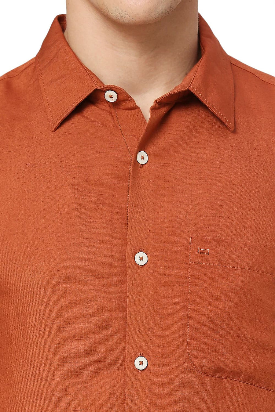 BASICS SLIM FIT RUST ORANGE VISCOSE LINEN SHIRT