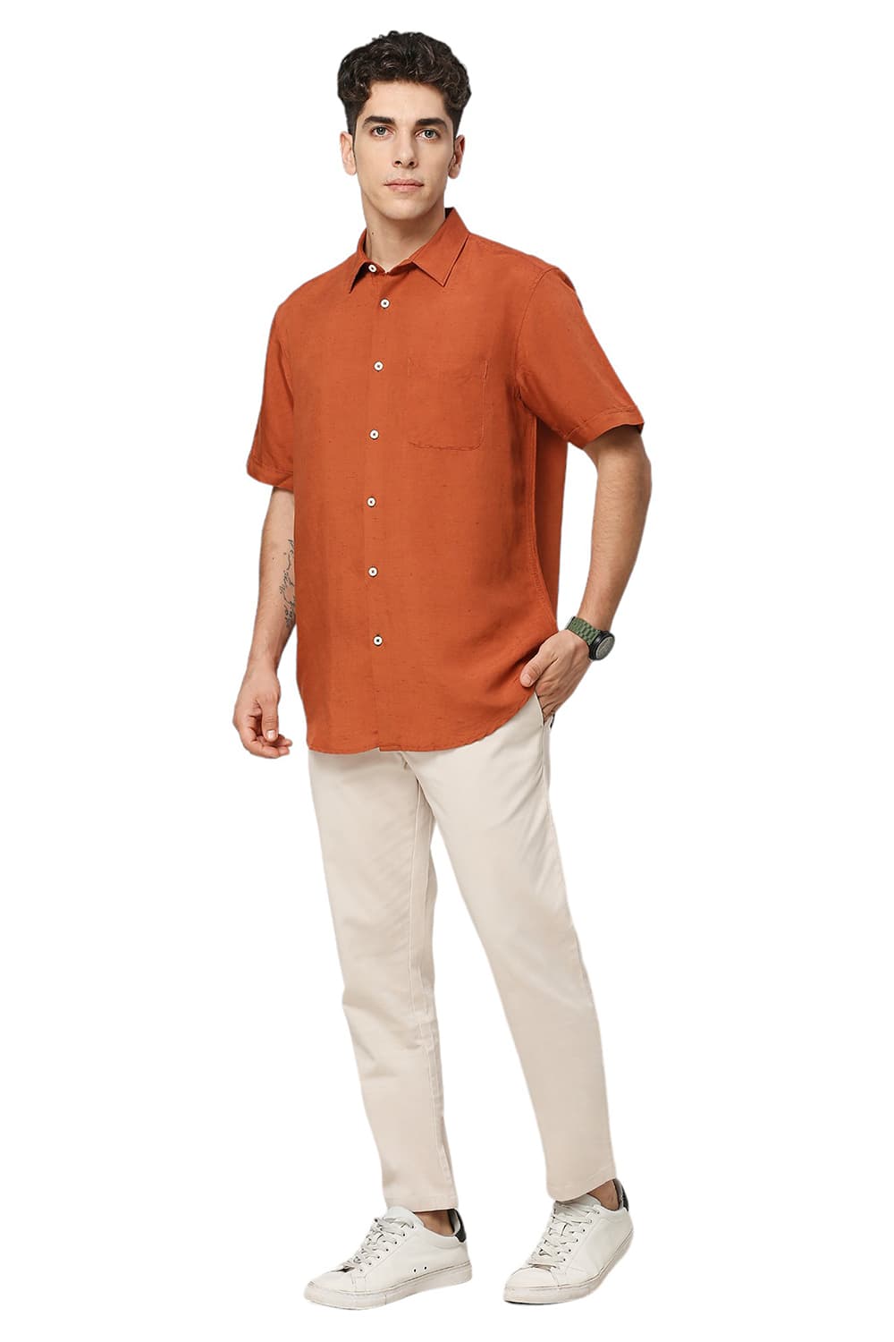 SLIM FIT VISCOSE LINEN HALFSLEEVES SHIRT