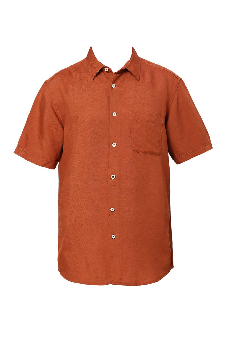 BASICS SLIM FIT RUST ORANGE VISCOSE LINEN HALFSLEEVES SHIRT