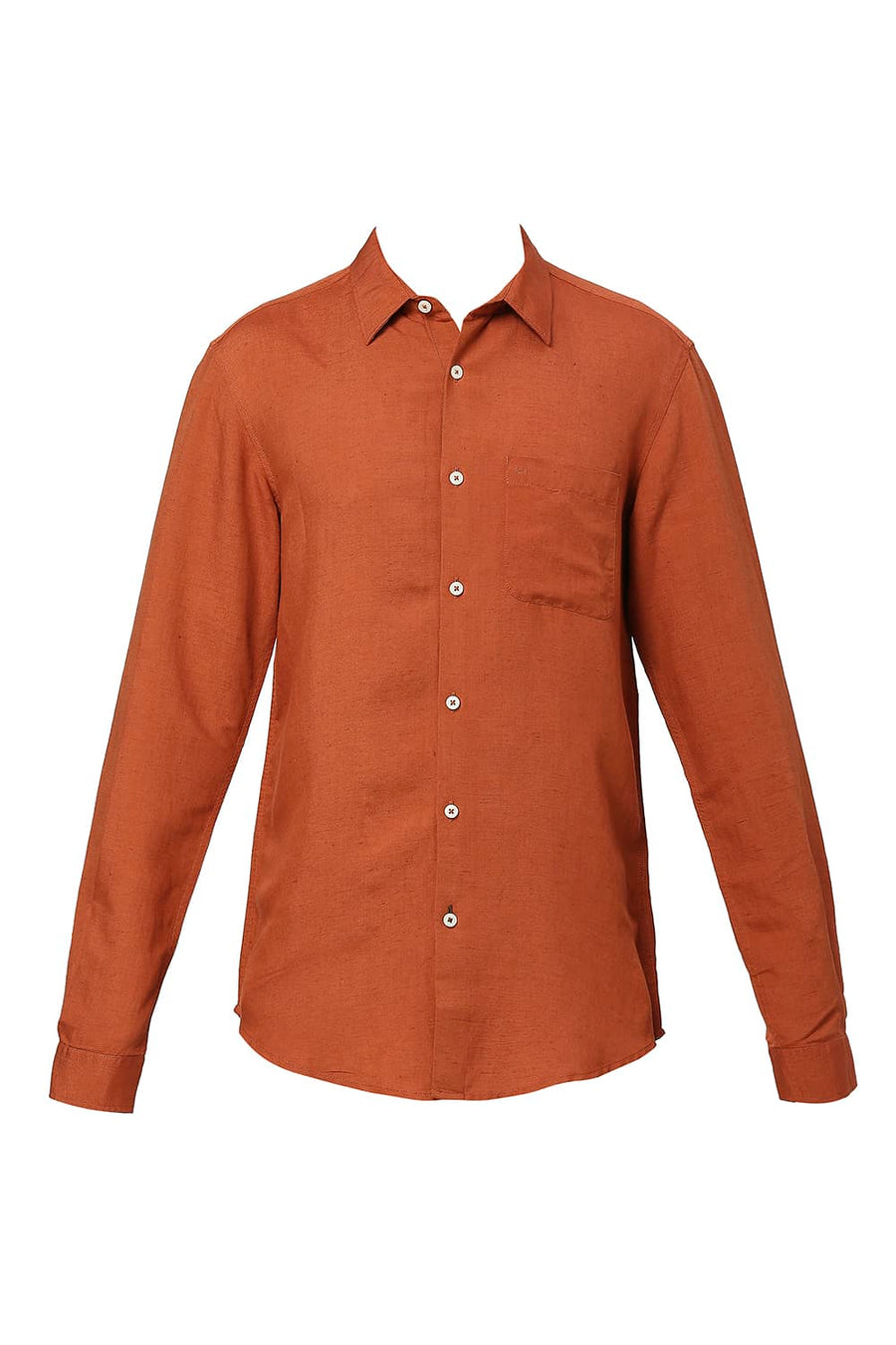 BASICS SLIM FIT RUST ORANGE VISCOSE LINEN SHIRT