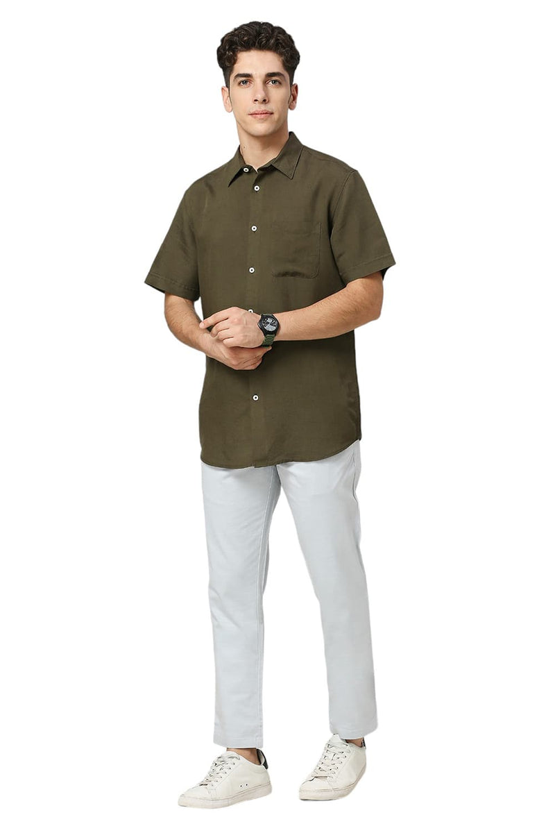 SLIM FIT VISCOSE LINEN HALFSLEEVES SHIRT