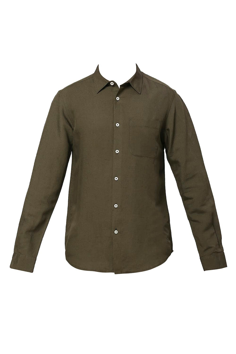 BASICS SLIM FIT OLIVE LICHEN VISCOSE LINEN SHIRT