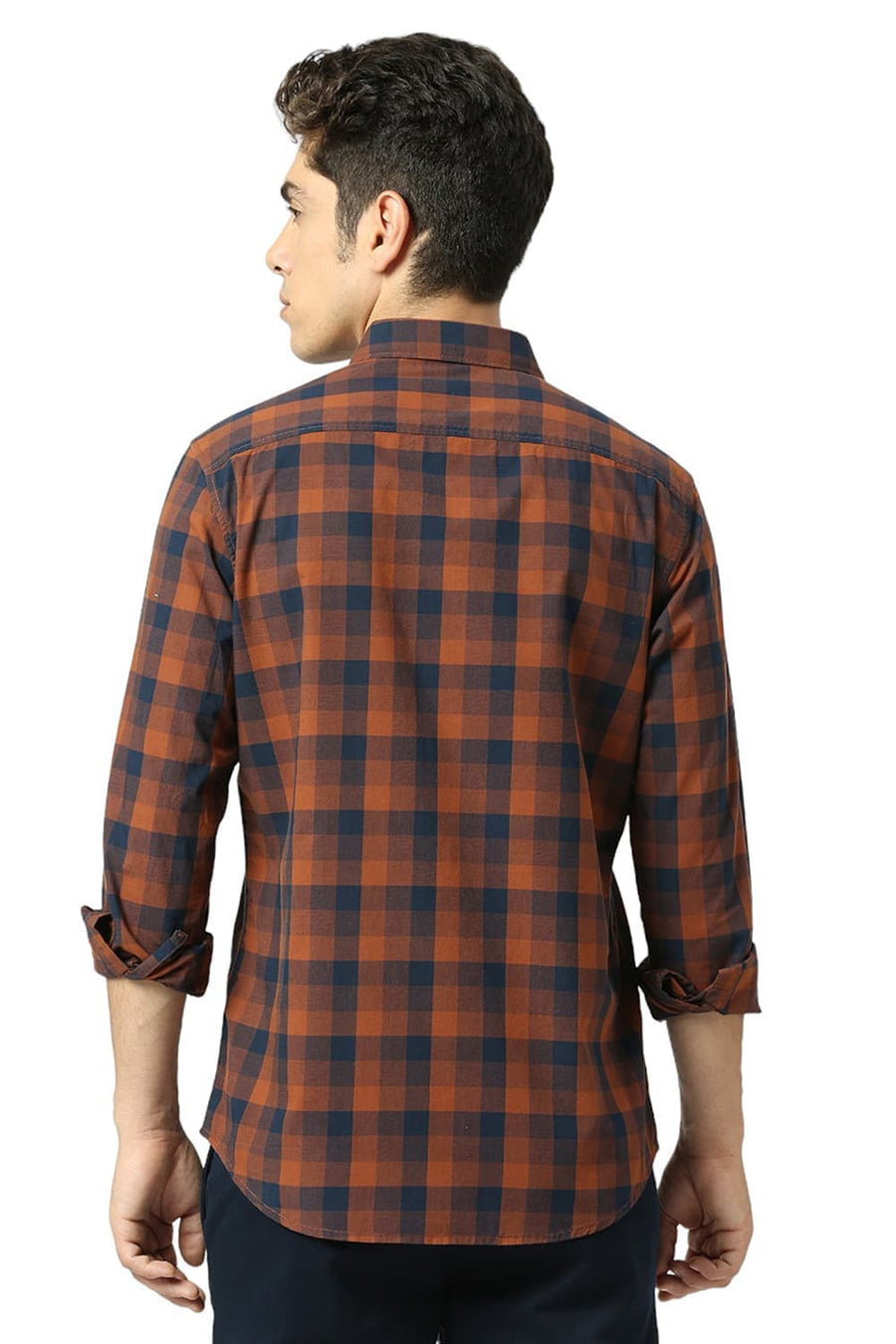 BASICS SLIM FIT CAMBRIDGE BROWN COTTON FIL-A-FIL CHECKS SHIRT