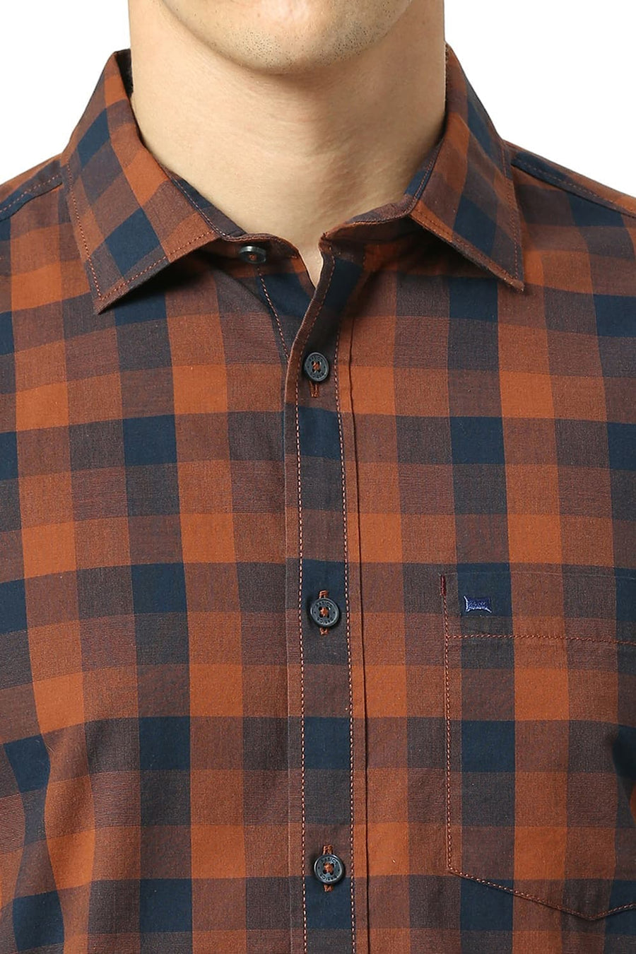 BASICS SLIM FIT CAMBRIDGE BROWN COTTON FIL-A-FIL CHECKS SHIRT