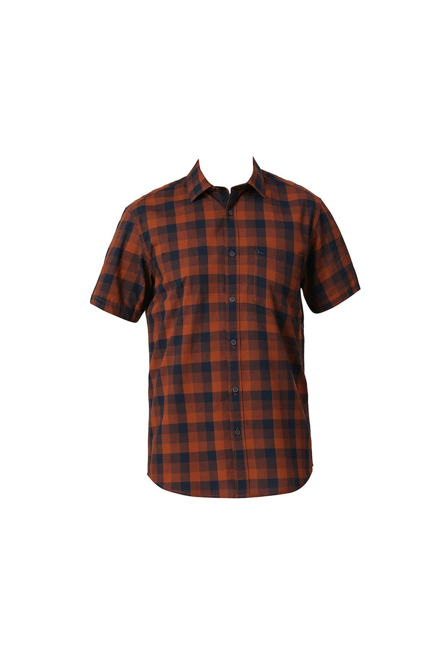 BASICS SLIM FIT CAMBRIDGE BROWN COTTON FIL-A-FIL CHECKS HALFSLEEVES SHIRT