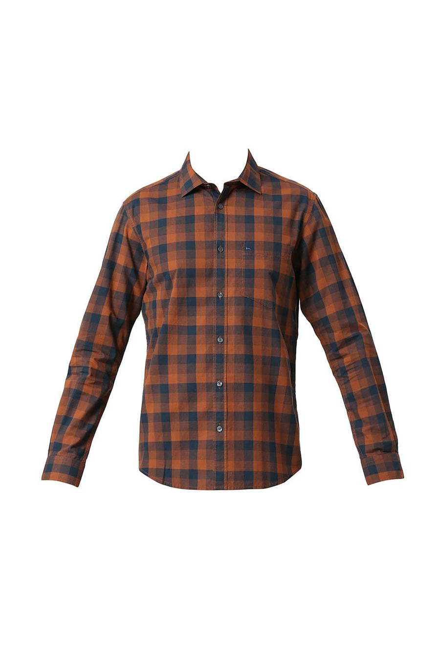 BASICS SLIM FIT CAMBRIDGE BROWN COTTON FIL-A-FIL CHECKS SHIRT