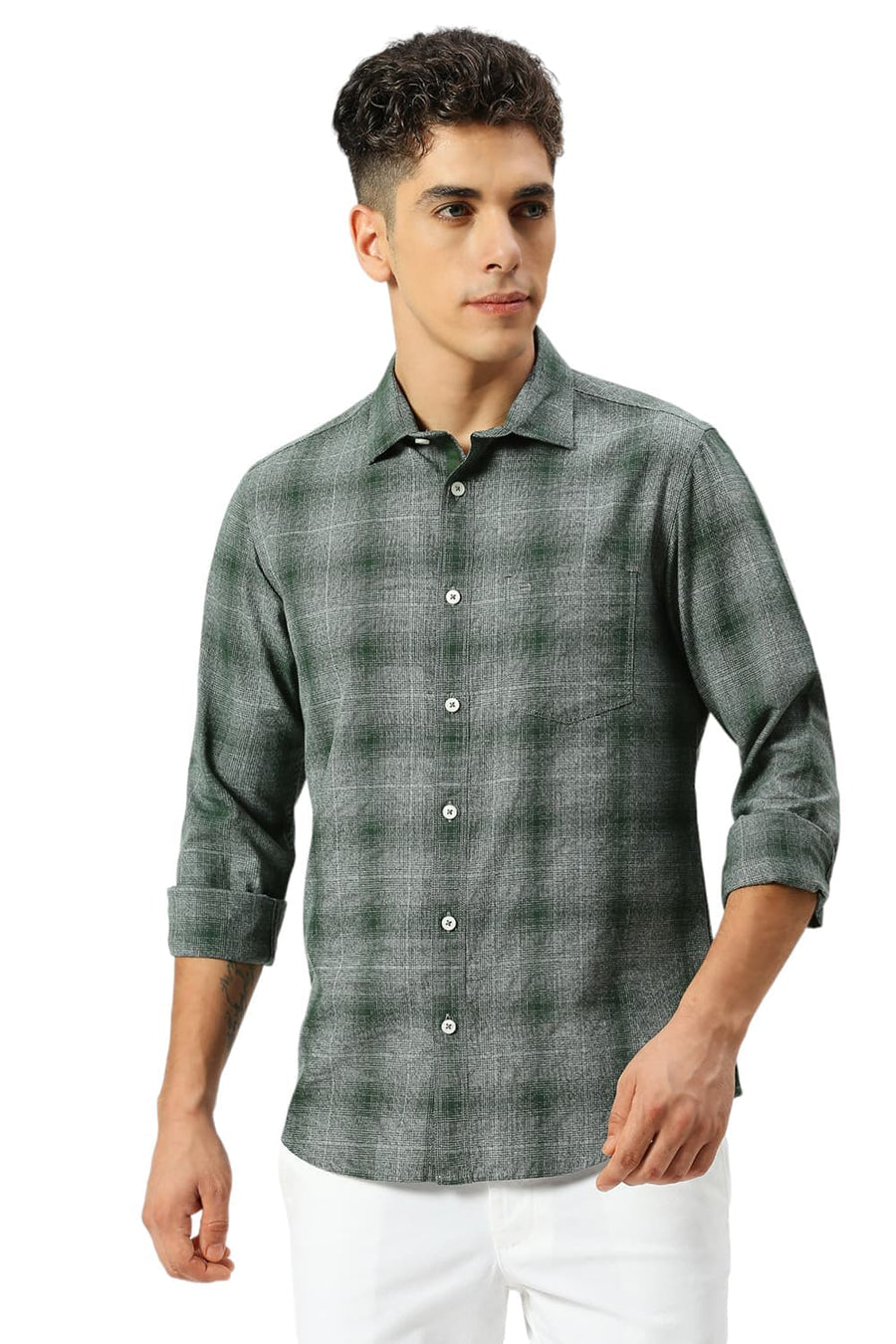 BASICS SLIM FIT MAROON RED COTTON FIL-A-FIL CHECKS SHIRT