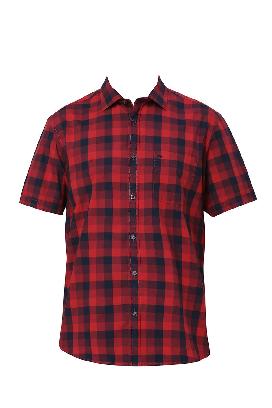 BASICS SLIM FIT MAROON RED COTTON FIL-A-FIL CHECKS HALFSLEEVES SHIRT