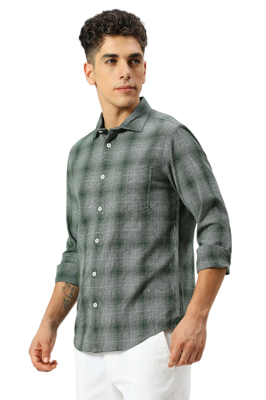 BASICS SLIM FIT MAROON RED COTTON FIL-A-FIL CHECKS SHIRT