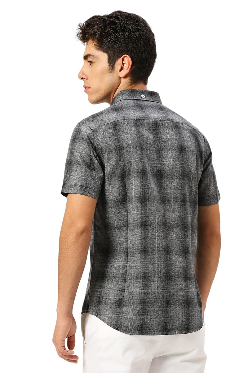 SLIM FIT COTTON TWILL GRINDLE CHECKS HALFSLEEVES SHIRT