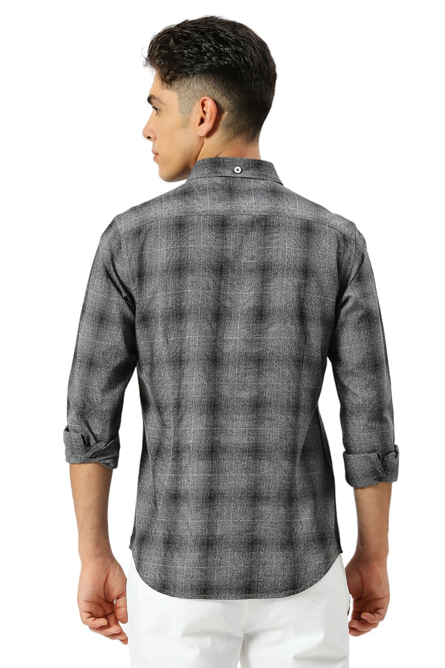 BASICS SLIM FIT IRON BLACK COTTON TWILL GRINDLE CHECKS SHIRT