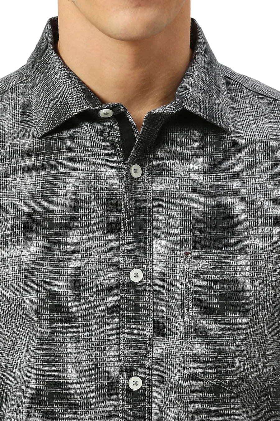 BASICS SLIM FIT IRON BLACK COTTON TWILL GRINDLE CHECKS SHIRT