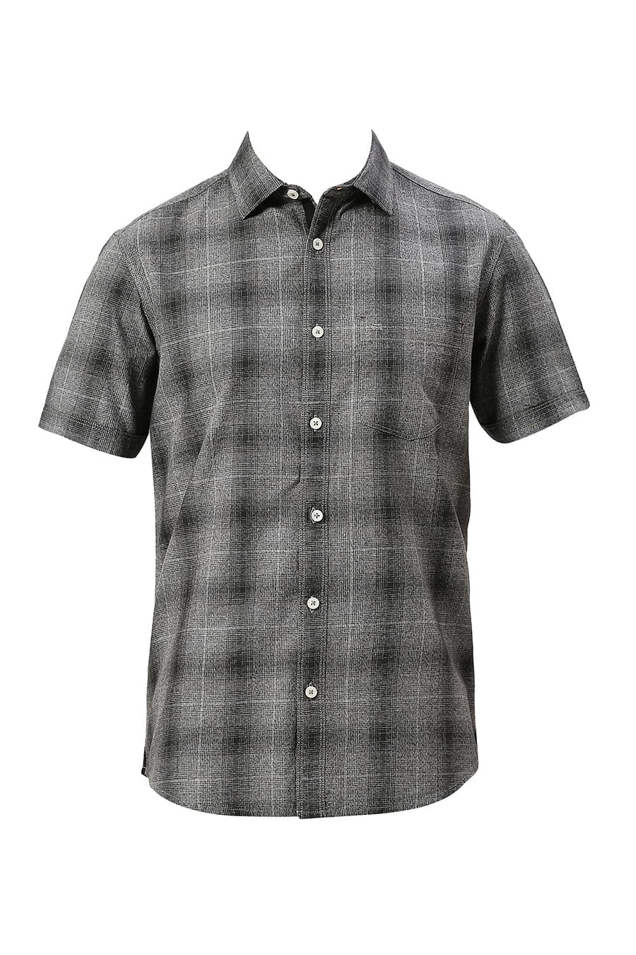 BASICS SLIM FIT IRON BLACK COTTON TWILL GRINDLE CHECKS HALFSLEEVES SHIRT
