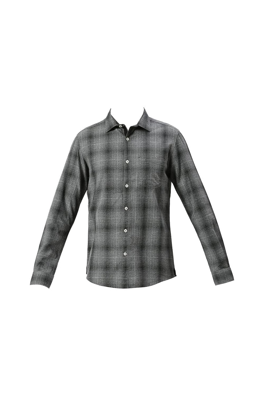 BASICS SLIM FIT IRON BLACK COTTON TWILL GRINDLE CHECKS SHIRT