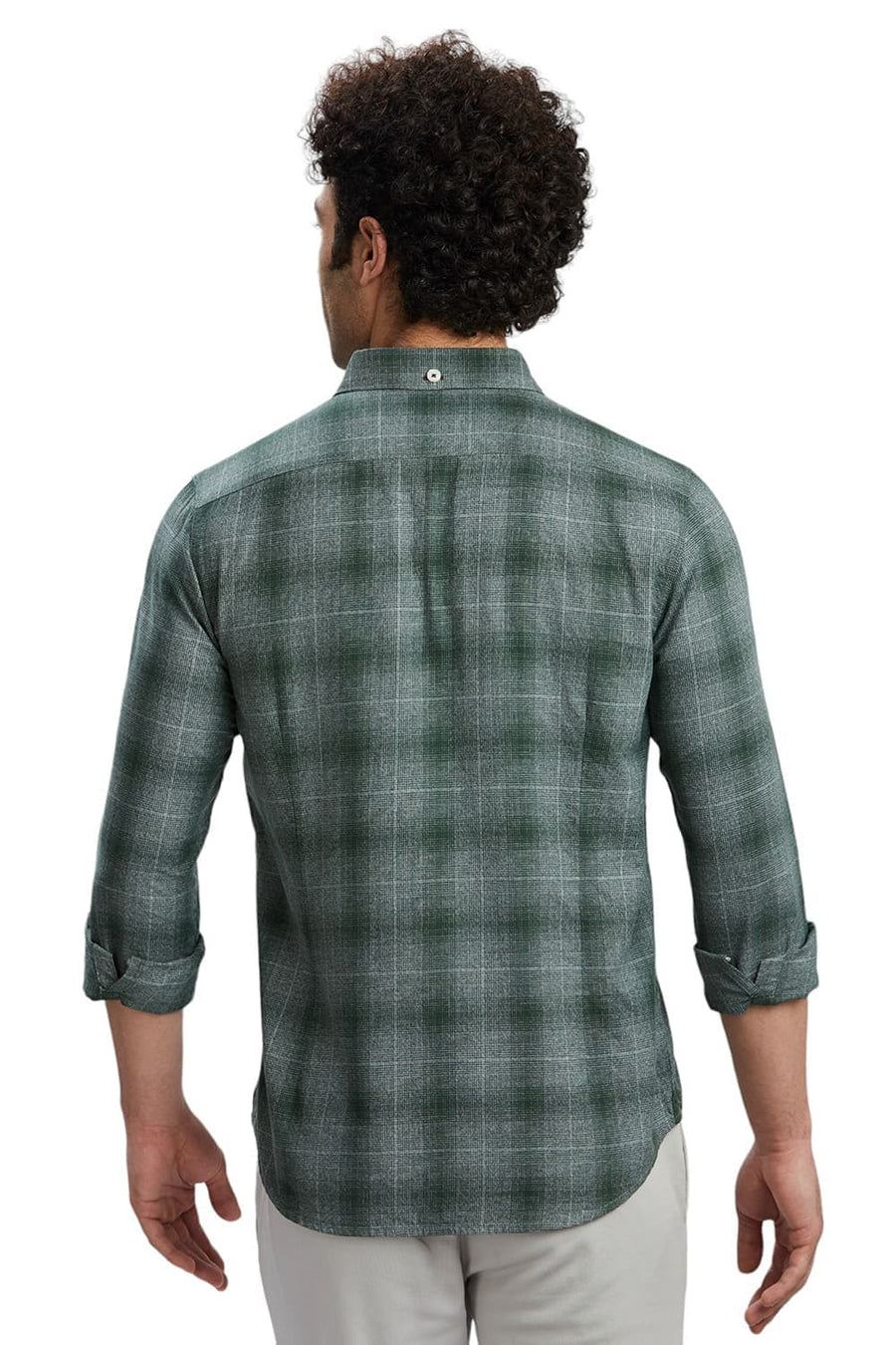 BASICS SLIM FIT FOREST GREEN COTTON TWILL GRINDLE CHECKS SHIRT