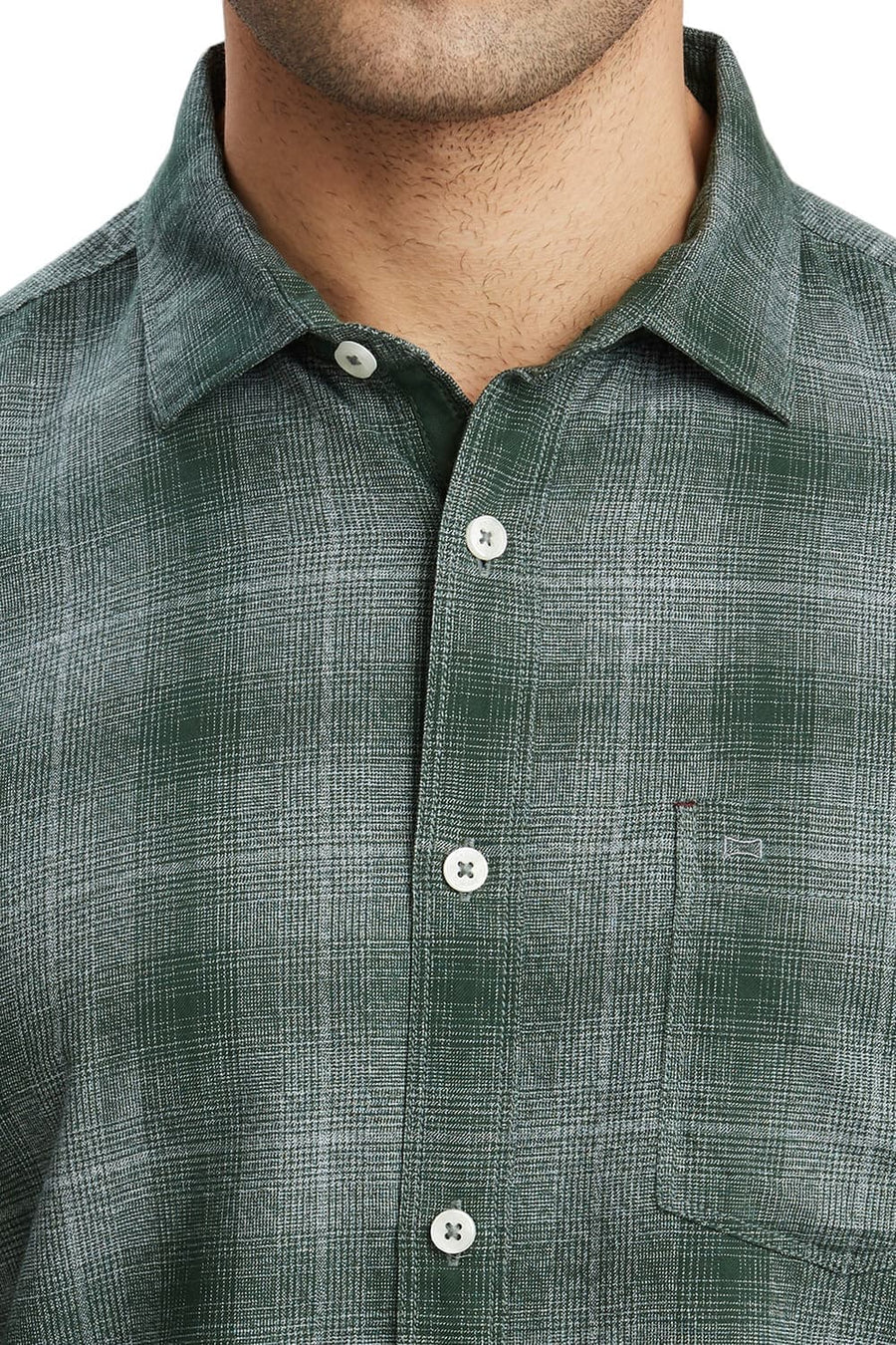 BASICS SLIM FIT FOREST GREEN COTTON TWILL GRINDLE CHECKS SHIRT