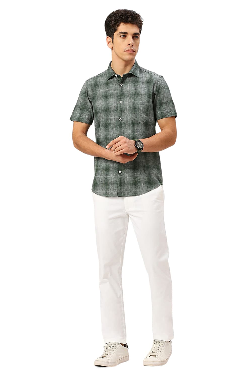 SLIM FIT COTTON TWILL GRINDLE CHECKS HALFSLEEVES SHIRT