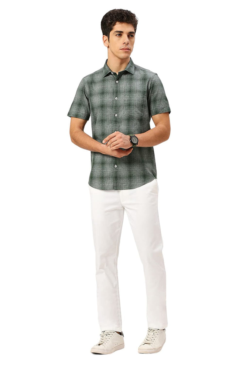 SLIM FIT COTTON TWILL GRINDLE CHECKS HALFSLEEVES SHIRT