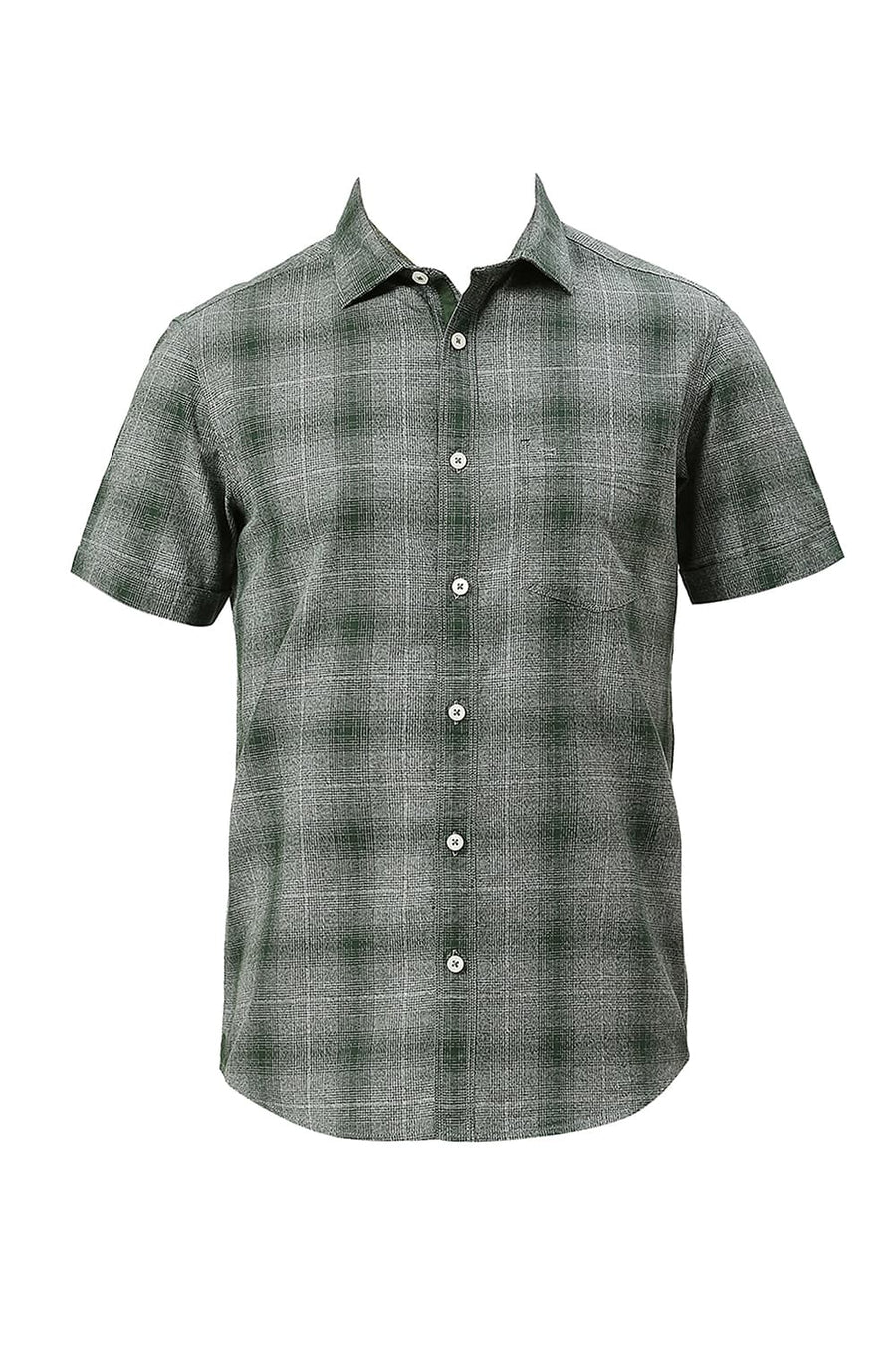 BASICS SLIM FIT FOREST GREEN COTTON TWILL GRINDLE CHECKS HALFSLEEVES SHIRT