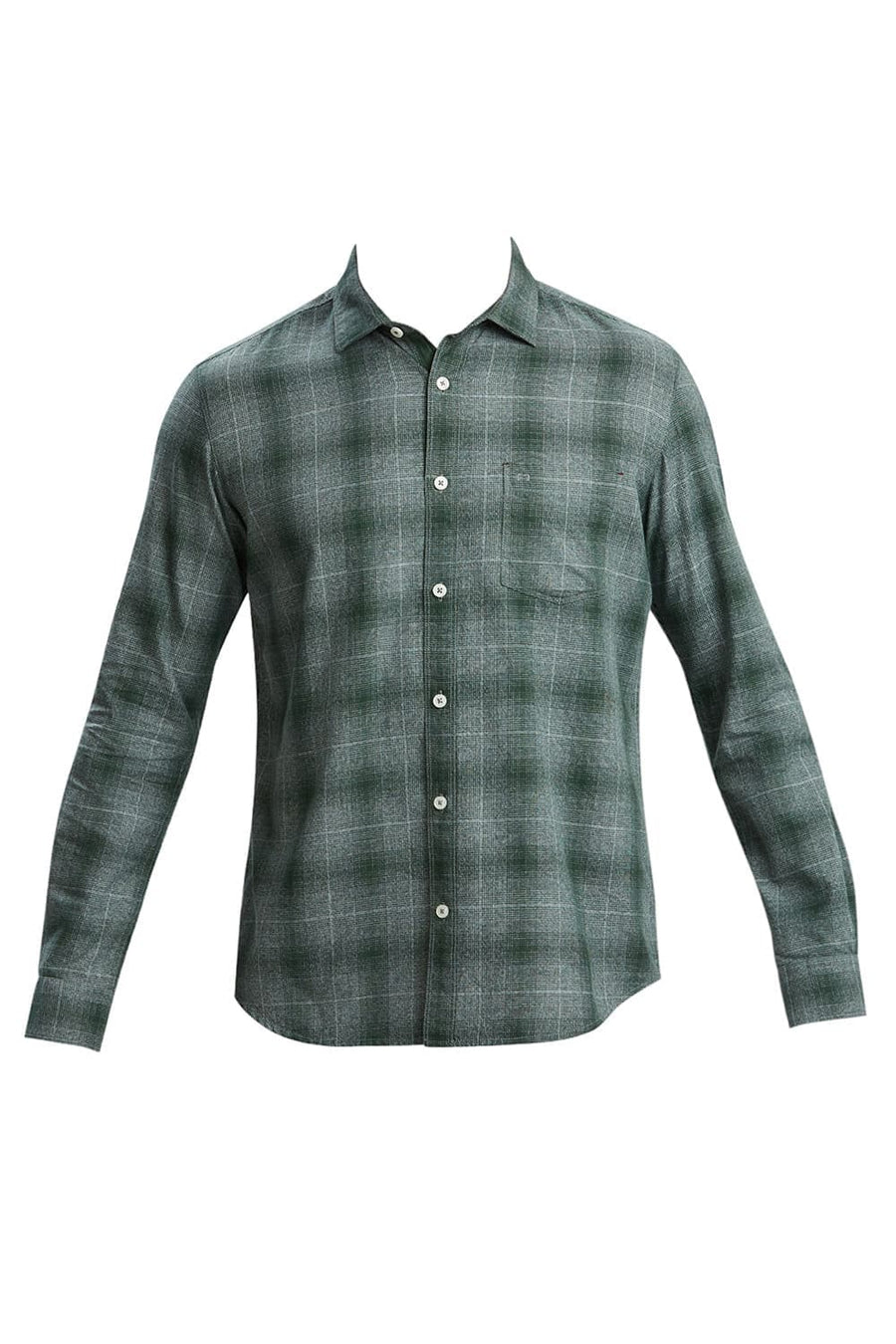BASICS SLIM FIT FOREST GREEN COTTON TWILL GRINDLE CHECKS SHIRT
