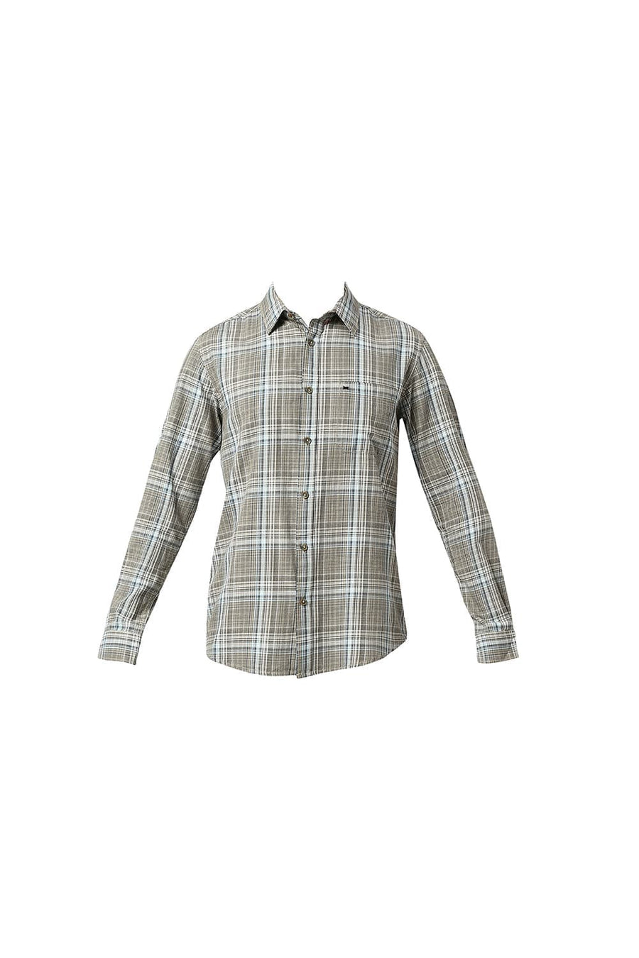BASICS SLIM FIT CHOCOLATE BROWN COTTON TWILL CHECKS SHIRT