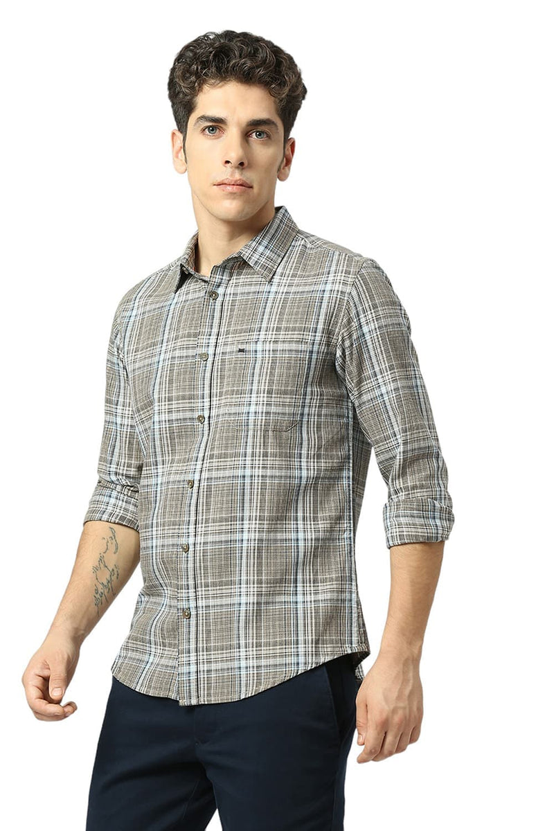 SLIM FIT COTTON TWILL CHECKS SHIRT