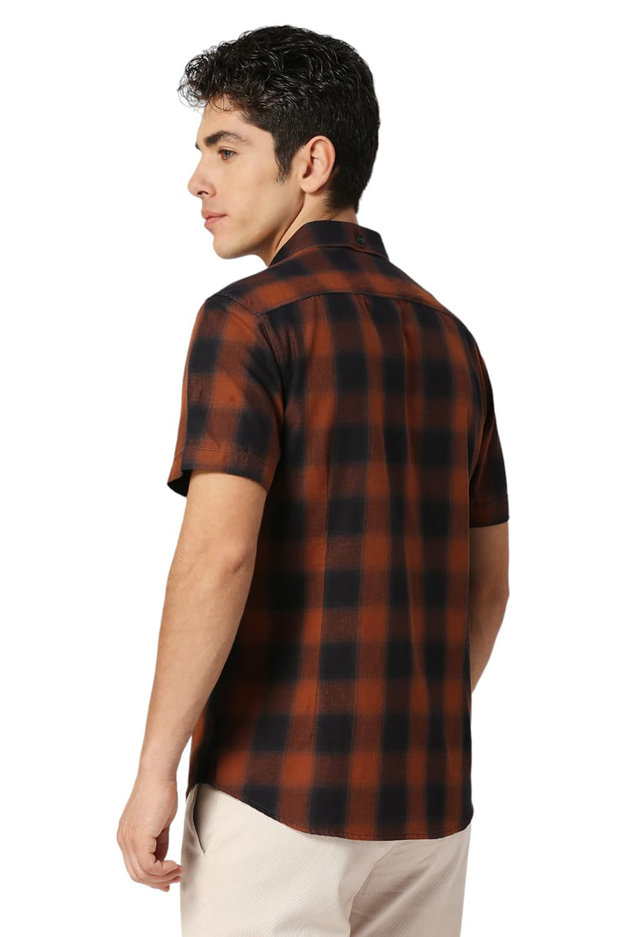 BASICS SLIM FIT PARTRIDGE COTTON TWILL CHECKS HALFSLEEVES SHIRT