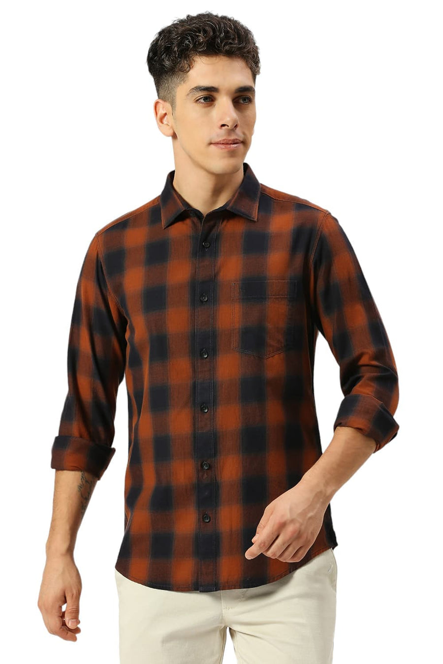 BASICS SLIM FIT PARTRIDGE COTTON TWILL CHECKS SHIRT