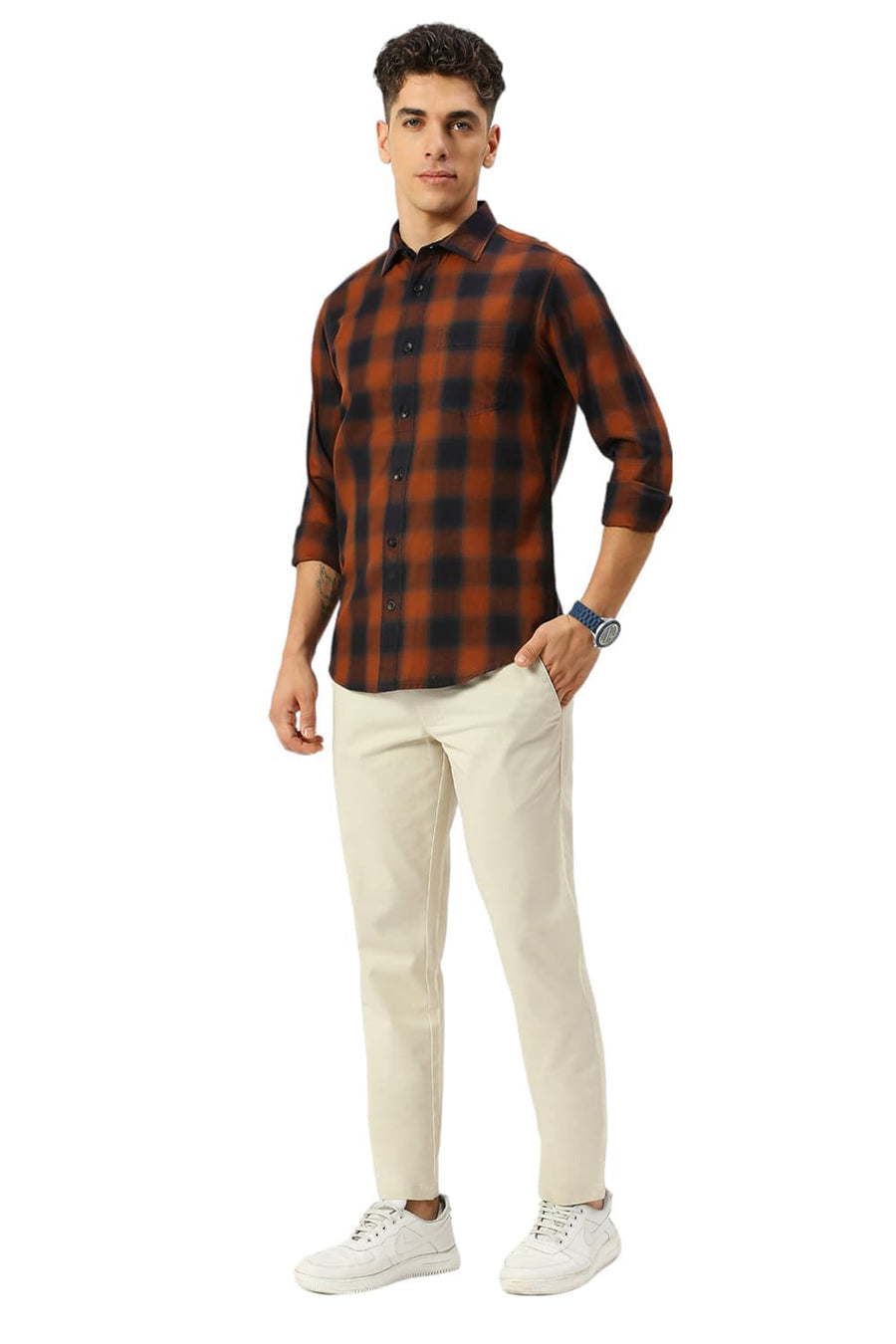 BASICS SLIM FIT PARTRIDGE COTTON TWILL CHECKS SHIRT