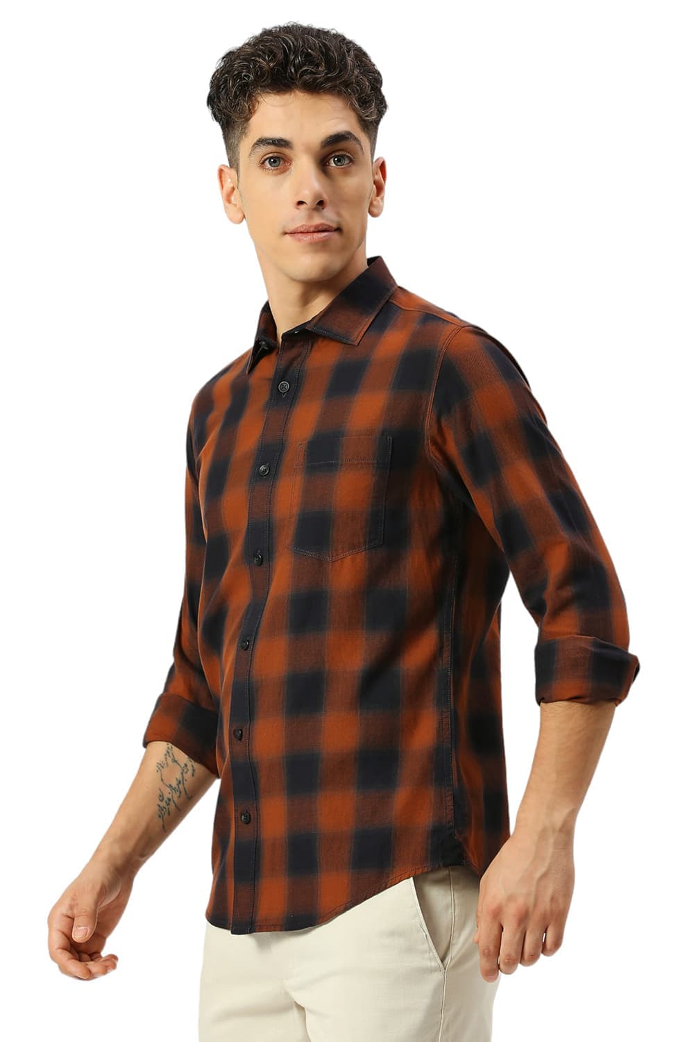 SLIM FIT COTTON TWILL CHECKS SHIRT