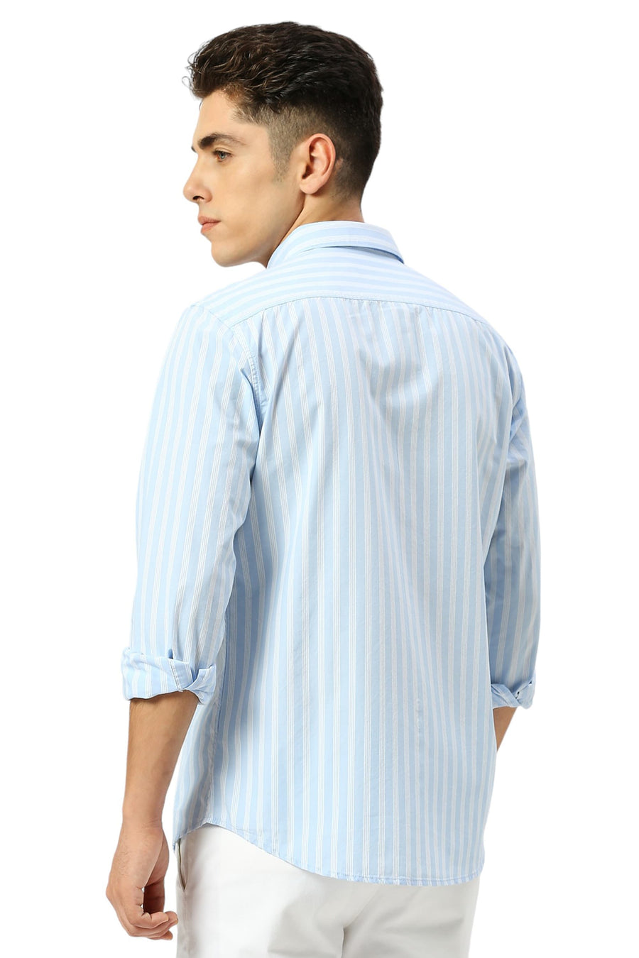 BASICS SLIM FIT BALLAD BLUE COTTON STRIPE SHIRT