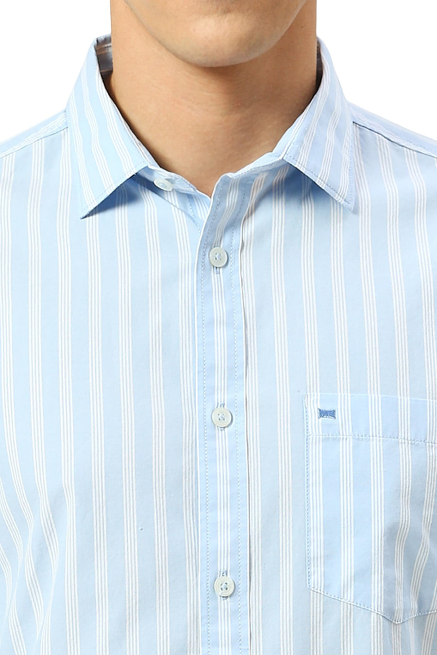 BASICS SLIM FIT BALLAD BLUE COTTON STRIPE SHIRT