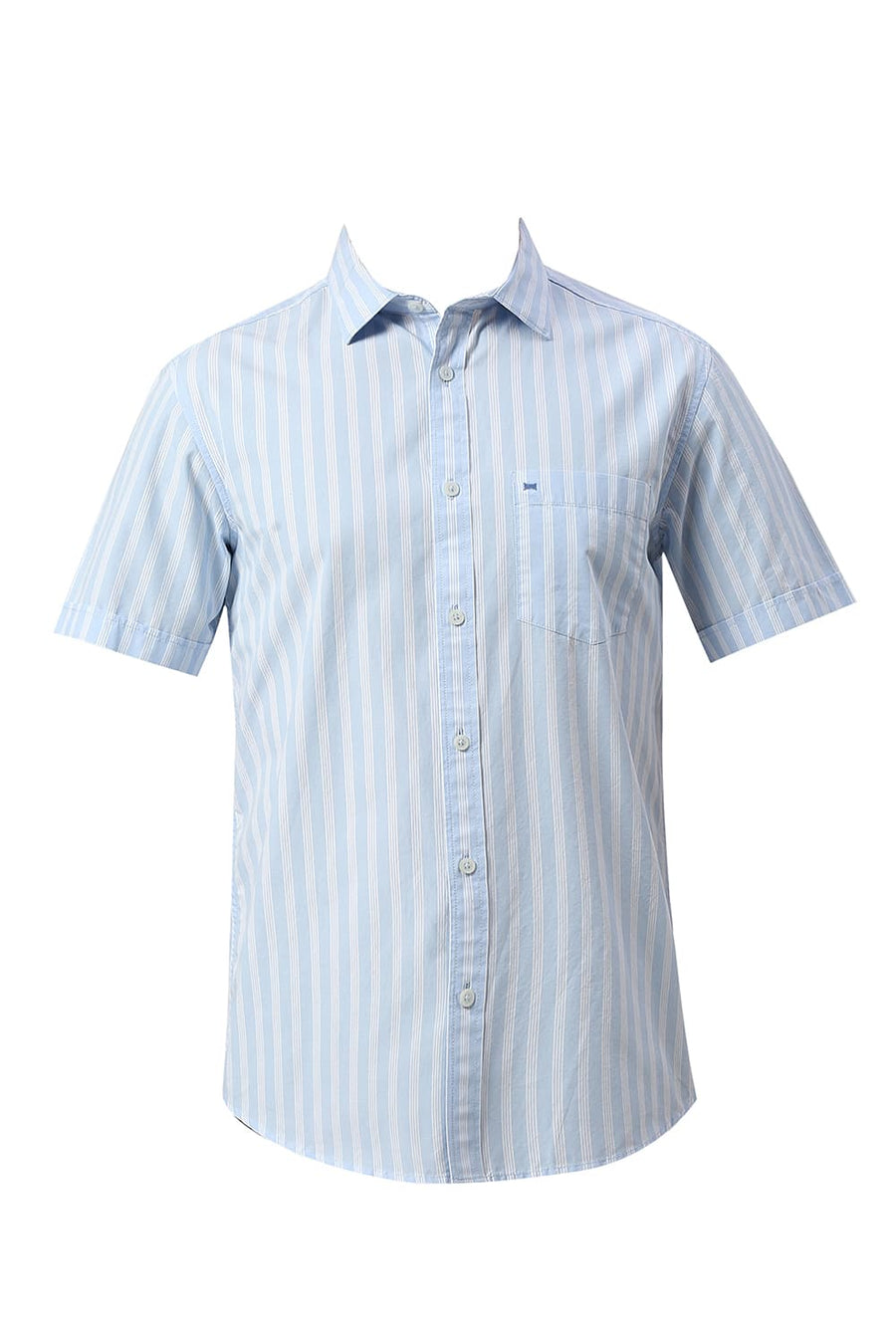 BASICS SLIM FIT BALLAD BLUE COTTON STRIPE HALFSLEEVES SHIRT