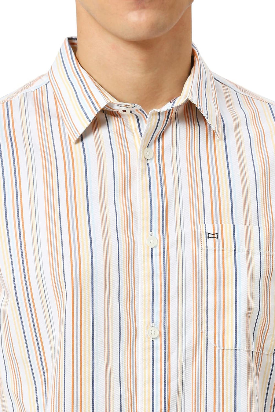 BASICS SLIM FIT ORANGE MARMALADE COTTON CAVALRY TWILL STRIPE SHIRT