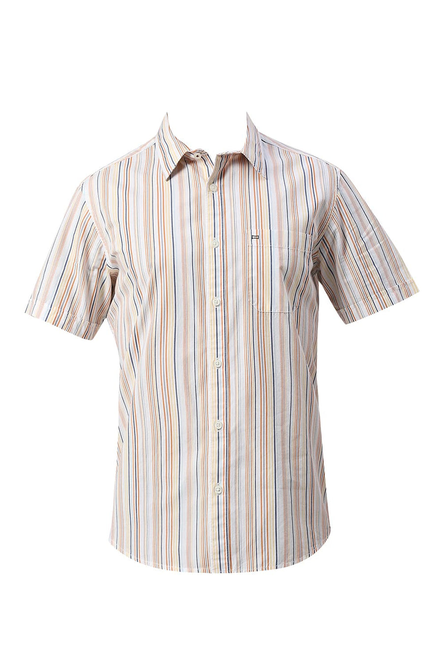 BASICS SLIM FIT ORANGE MARMALADE COTTON CAVALRY TWILL STRIPE HALFSLEEVES SHIRT