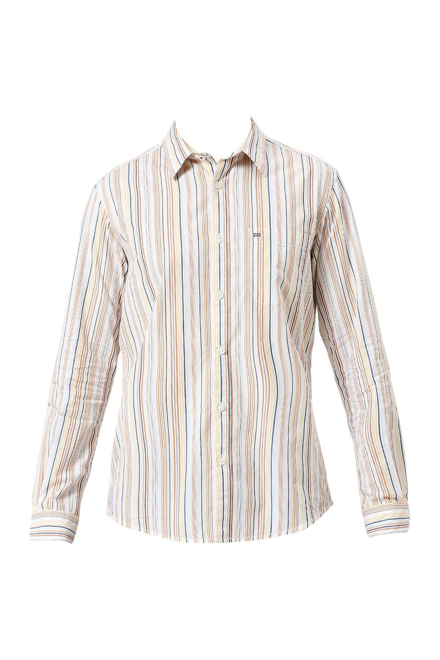 BASICS SLIM FIT ORANGE MARMALADE COTTON CAVALRY TWILL STRIPE SHIRT