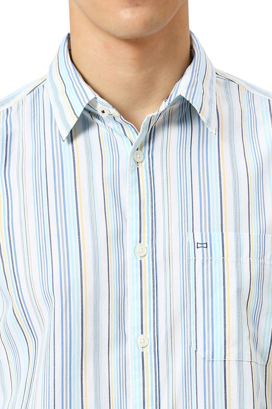 BASICS SLIM FIT BLUE WATER COTTON CAVALRY TWILL STRIPE SHIRT