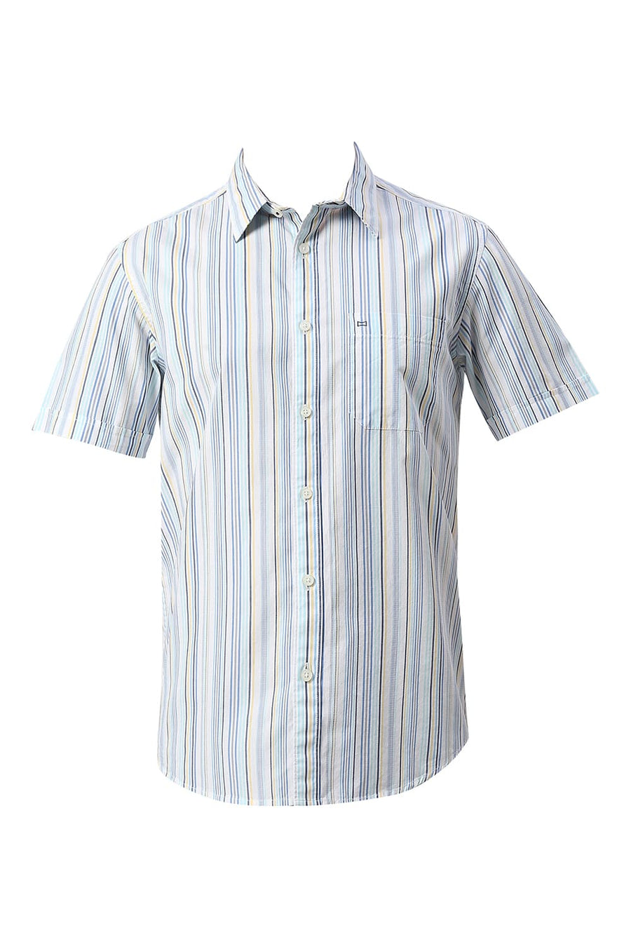 BASICS SLIM FIT BLUE WATER COTTON CAVALRY TWILL STRIPE HALFSLEEVES SHIRT